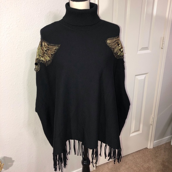 Coeur De Vague Embroidered Fringe Poncho Cloak NWT - Picture 4 of 11
